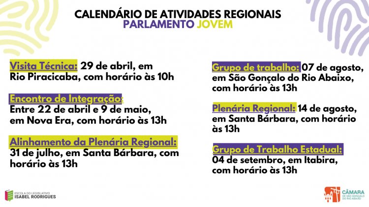 Calendário de atividades do Parlamento Jovem sofre alteração