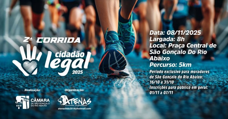 Câmara de São Gonçalo Organiza a 2ª Corrida do Cidadão Legal com Premiação em Dinheiro